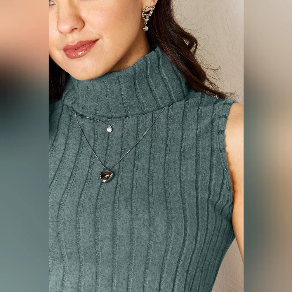 Basic Bae French Blue Full Size Ribbed Turtleneck Tank - Picture 6 of 6